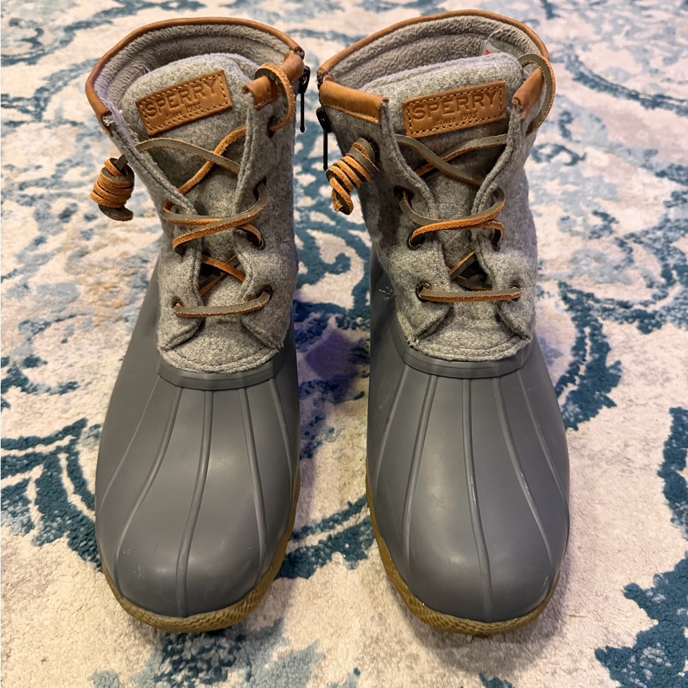 Sperry Gray and Tan Duck Boots insulated